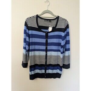 7th Avenue Design Studio NY & Co Button Cardigan Blue Striped 3/4 Sleeve XXL NWT